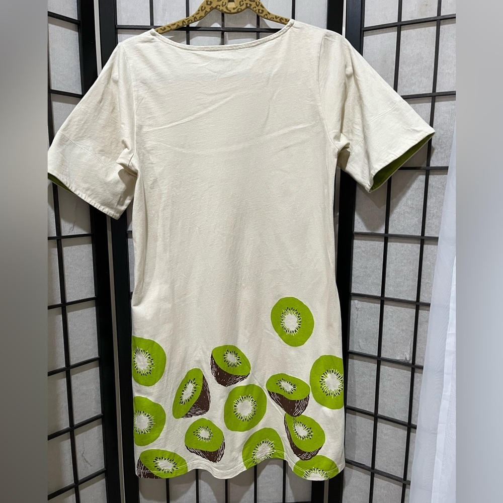 VINTAGE GRANIPH Kiwi Print Cream A-LINE SHORT SLEEVES TEE SHIRT Dress, SIZE S/M - Picture 4 of 10